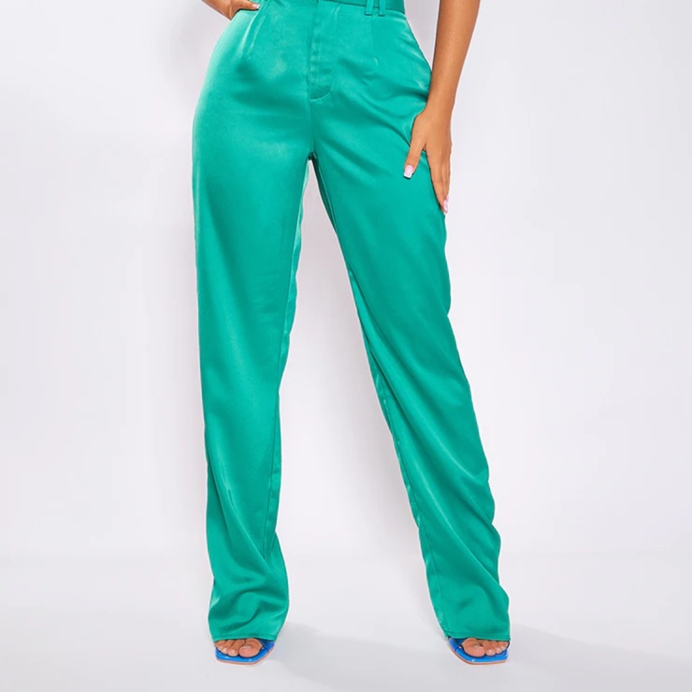 Petite Green High Waisted Wide Leg Pant